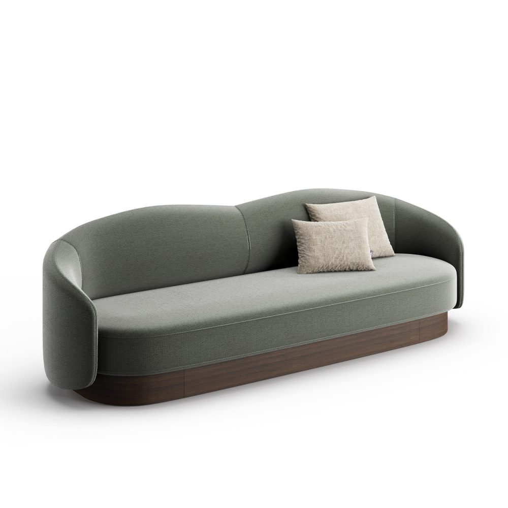 Sofa Flow De 3 Lugares Em Verde Com Rodape Em Madeira Escura Eucalipto Jleal 10